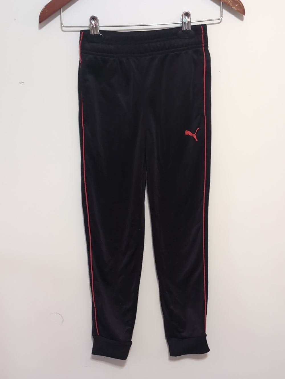 Puma Black Red Shiny Jogger Sweatpants Boy's Size Small
